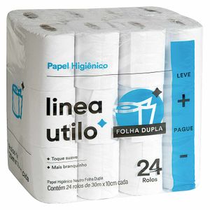 Papel Higiênico Folha Dupla Linea Utilo 24 Rolos 30m Embalagem Promocional