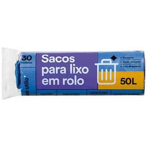 Sacos para Lixo em Rolo Azul Linea Utilo 50 Litros 30 unidades