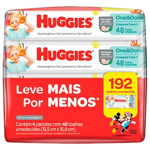 Conjunto Toalhas Umedecidas Huggies One & Done 192 unidades Embalagem Promocional