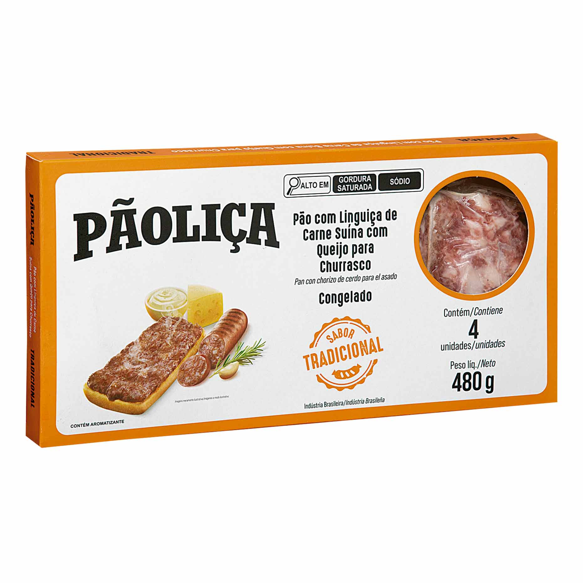 Pão com Linguiça de Carne Suína e Queijo Congelado Tradicional Pãoliça 480g