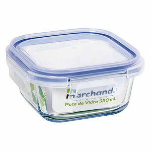 Pote de Vidro Quadrado Hermético com Tampa de Plástico Marchand 520ml