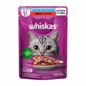 Ração Úmida para Gatos Whiskas Adultos Castrados Carne ao Molho sachê 85g