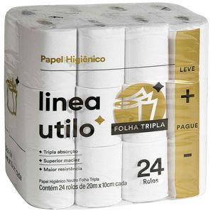 Papel Higiênico Folha Tripla Linea Utilo 24 Rolos 20m Embalagem Promocional