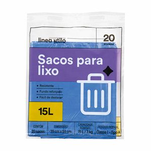 Sacos para Lixo Azul Linea Utilo 15 Litros 20 unidades