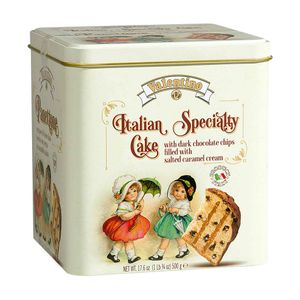 Panettone Recheado com Gotas de Chocolate e Caramelo Salgado Valentino Lata 500g