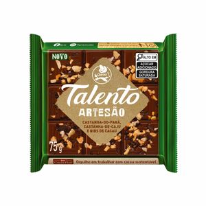 Chocolate Talento Garoto Artesão Castanha-Pára, Castanha-de-Caju e Nibs de Cacau 75g