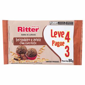 Barra de Cereal Brigadeiro e Aveia Ritter 80g 4 unidades Embalagem Promocional