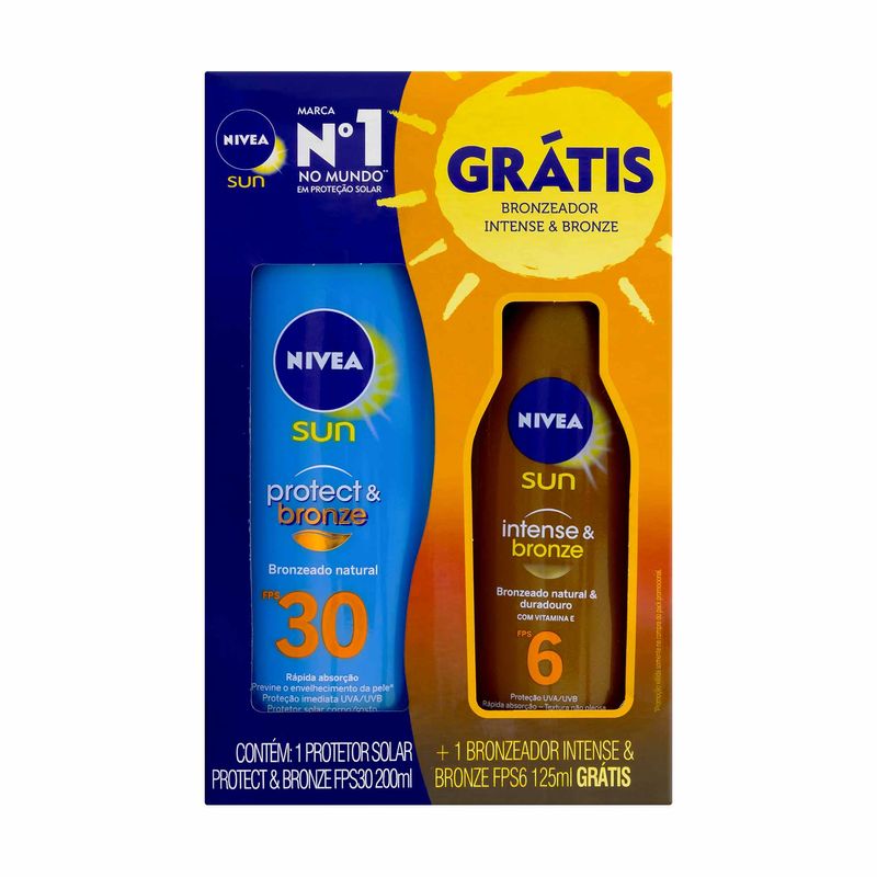 Conjunto-Protetor-Solar-Nivea-Sun-FPS30-Protect---Bronze-200ml---Bronzeador-Nivea-Sun-FPS6-Intense---Bronze-125ml-Zaffari-00