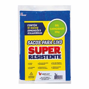 Sacos para Lixo Azul Super Resistente 50 Litros 10 unidades