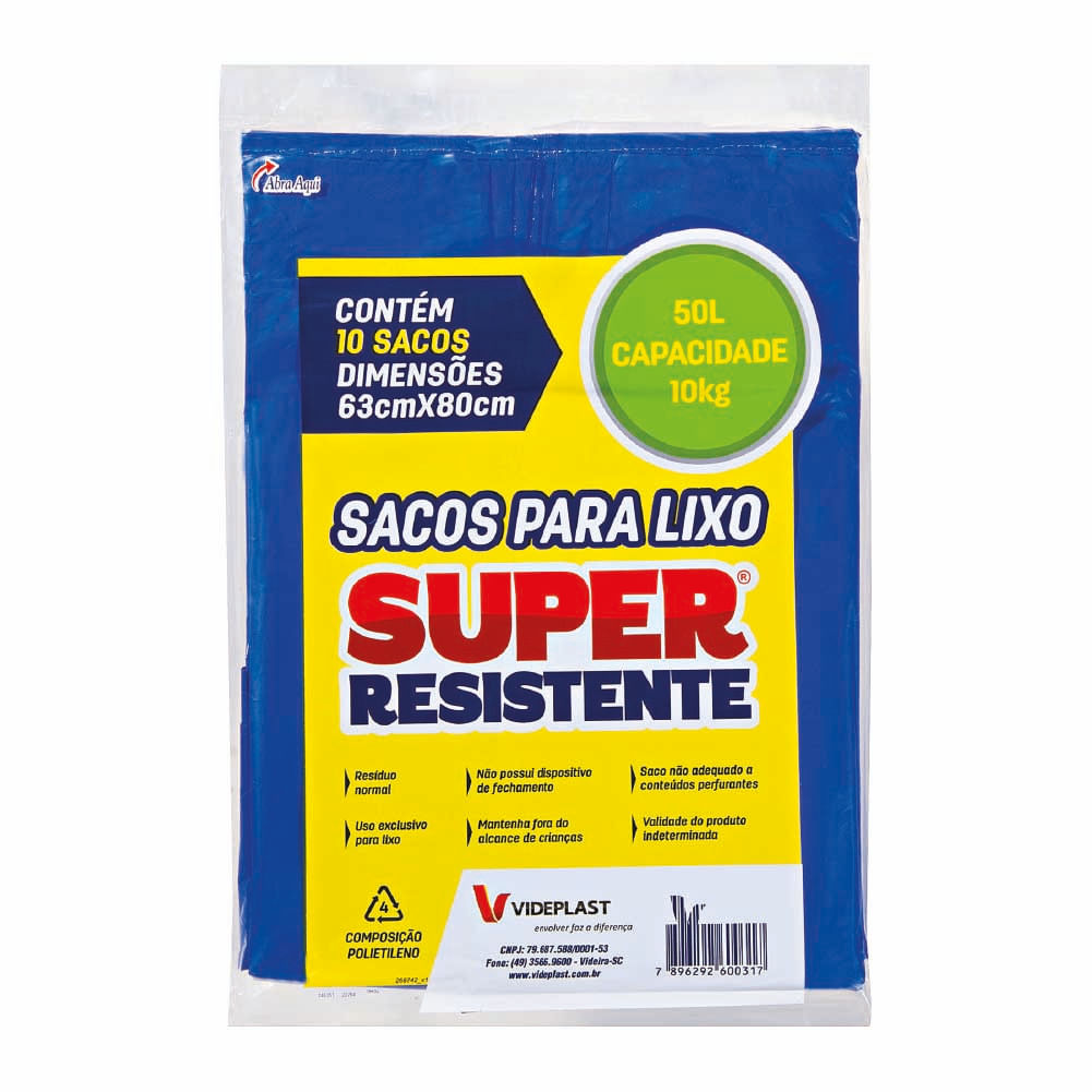 Sacos para Lixo Azul Super Resistente 50 Litros 10 unidades