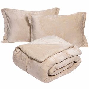 Jogo de Coberdrom Casal Bege Plush Marchand 3 Peças