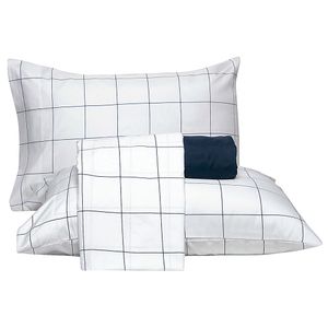 Jogo de Cama Casal Grid Azul Marinho Marchand 4 Peças