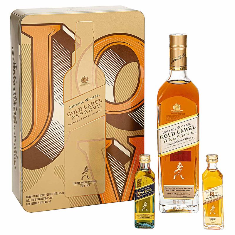 Kit-Whisky-Escoces-Johnnie-Walker-Gold-Label-Reserve-750ml---Miniatura-Age-18-years-50ml---Miniatura-Blue-Label-50ml-Zaffari-00