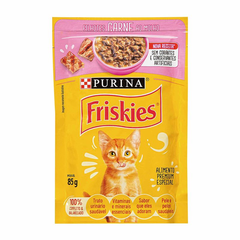 Racao-Umida-para-Gatos-Filhotes-Friskies-Purina-Carne-ao-Molho-Sache-85g-Zaffari-00