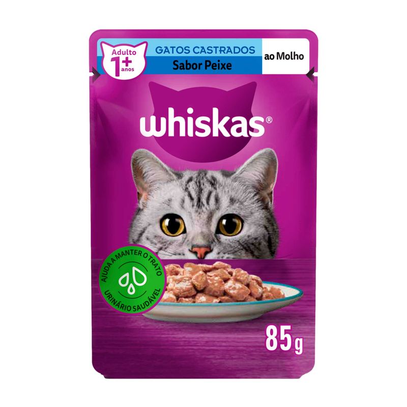 Racao-Umida-para-Gatos-Whiskas-Adultos-Castrados-Peixe-ao-Molho-sache-85g-Zaffari-00