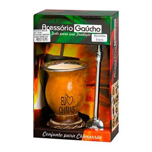 Conjunto para Chimarrão Cuia de Madeira + Bomba Aço Inoxidável Acessório Gaúcho