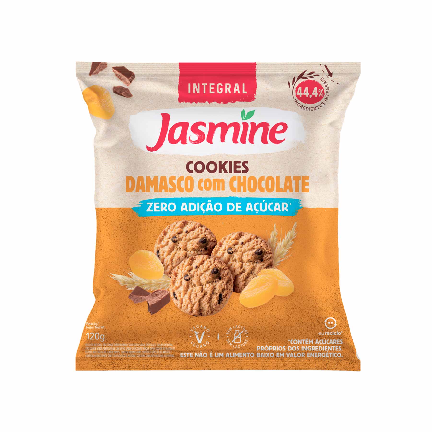 Cookies Vegano Integral Zero Açúcar Damasco com Chocolate Jasmine