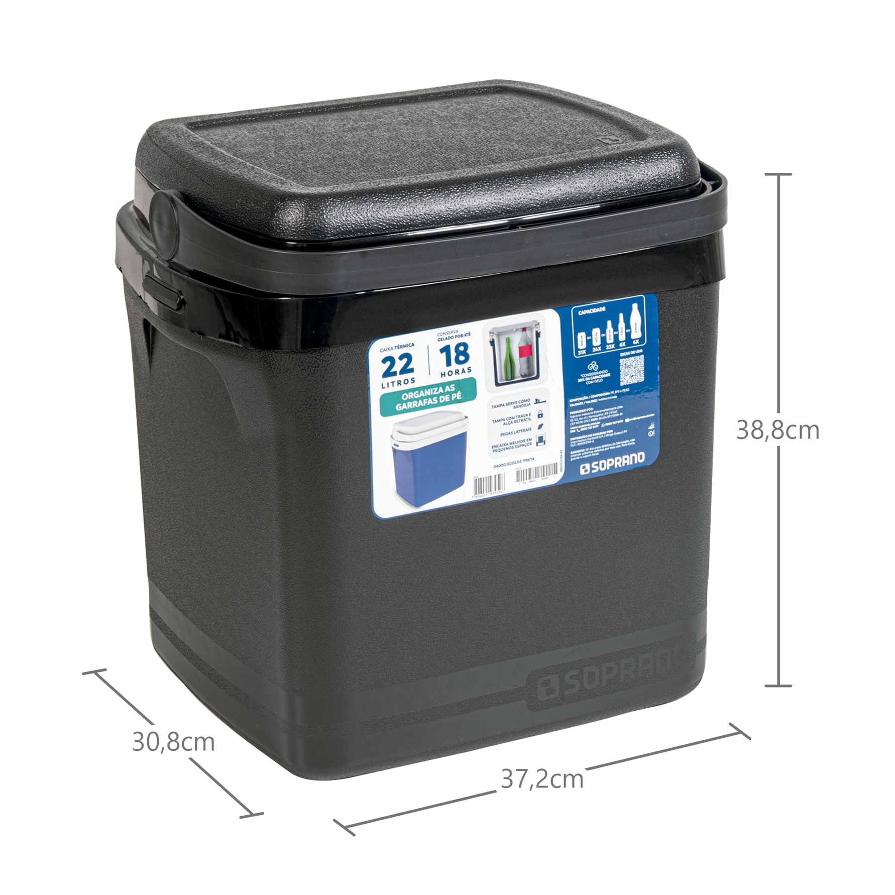 Caixa Térmica Soprano Preto Tropical 22 Litros - Zaffari