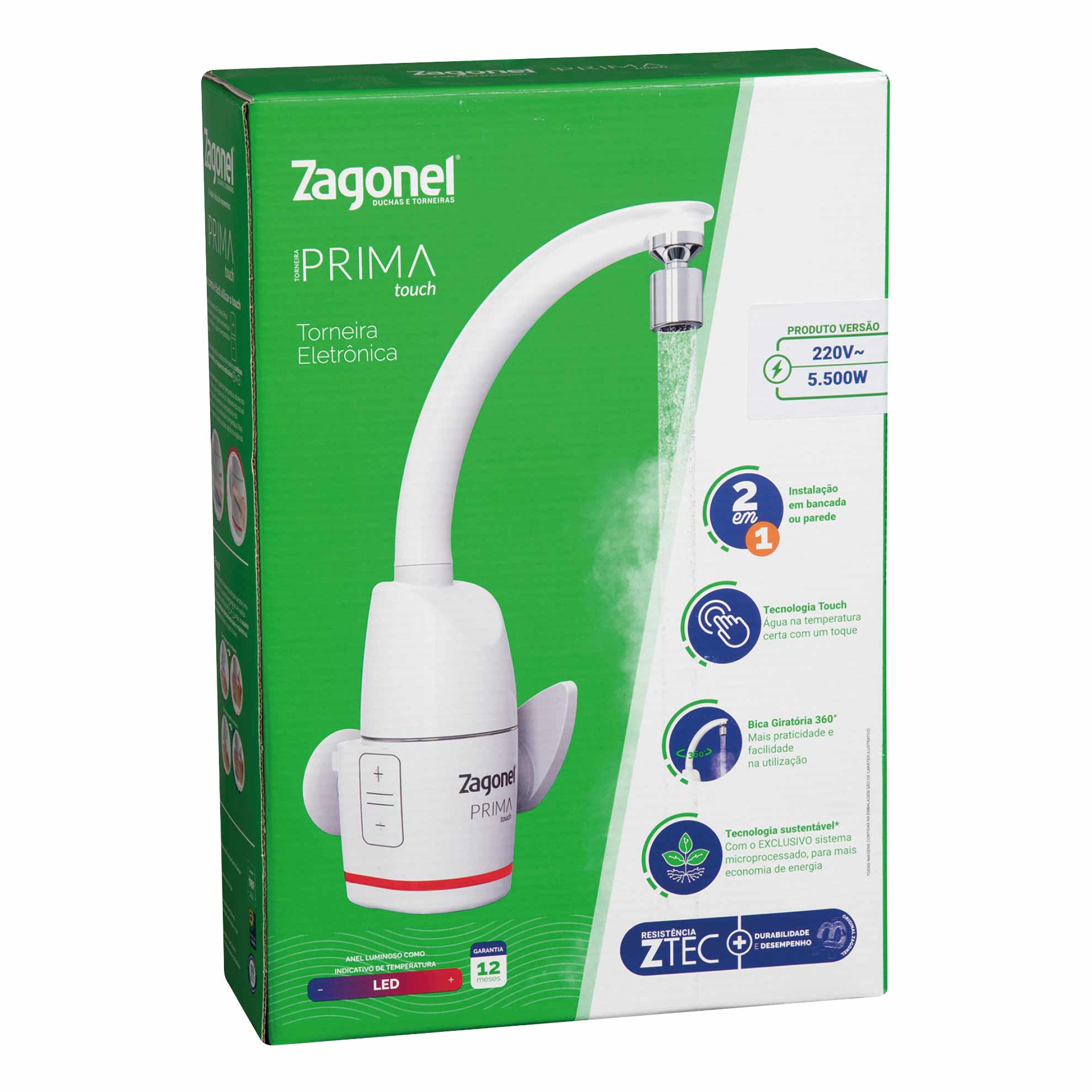 Torneira Eletrônica Branca Zagonel Prima Touch 220V - Zaffari