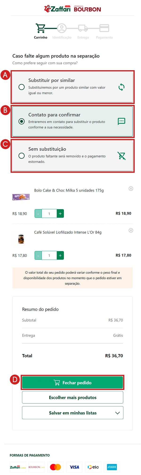 Escolha o critério de substituição